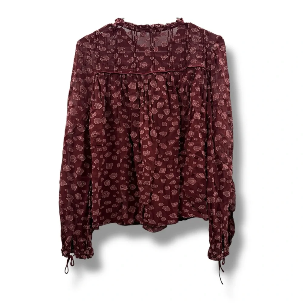 Aritzia‎ Wilfred Lourdes Burgundy Dot Print Tie Long Sleeve Top Sz XS